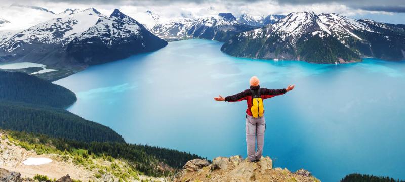 Person hiking in the mountains in Whistler, B.C.